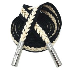 Two-tone Cotton Braided Drawstring Flat Decorative Replacement Drawstring for Hoodies Sweatpants Shorts,Black Beige