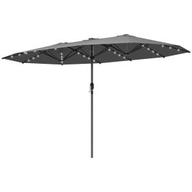 Garden Parasol, Double-Sided Sun Umbrella with LED Solar Lights, Patio Parasol for Outdoor, Gray