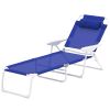 Folding Chaise Lounge, Outdoor Sun Tanning Chair, 4-Position Reclining Back, Armrests, Removable Pillow, Blue