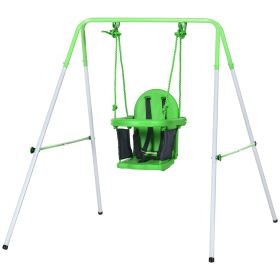 Toddler Swing Set with Metal Stand, Safety Seat Belt for Kids Aged 6-36 Months, Backyard Indoor & Outdoor Use, Green