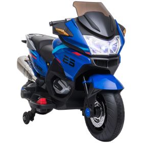 Kids Electric Motorcycle Training Wheels, Roaring Engine Sound High-Traction Ride-On Toy, 3.7 Mph, Blue
