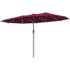 Garden Parasol, Double-Sided Sun Umbrella with LED Solar Lights, Patio Parasol for Outdoor, Wine Red