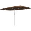 Garden Parasol, Double-Sided Sun Umbrella with LED Solar Lights, Patio Parasol for Outdoor, Coffee