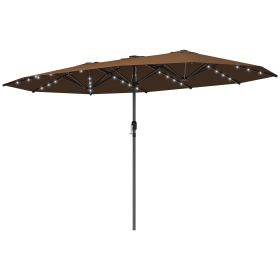 Garden Parasol, Double-Sided Sun Umbrella with LED Solar Lights, Patio Parasol for Outdoor, Coffee