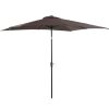 9' x 7' Patio Umbrella Outdoor Table Market Umbrella with Crank, Solar LED Lights, 45° Tilt, Push-Button Operation, for Deck, Pool, Brown