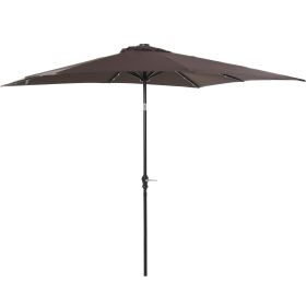 9' x 7' Patio Umbrella Outdoor Table Market Umbrella with Crank, Solar LED Lights, 45° Tilt, Push-Button Operation, for Deck, Pool, Brown