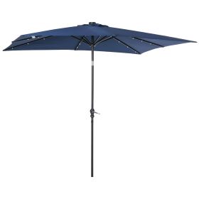 9 x 7 ft Patio Umbrella Outdoor Table Market with Crank Solar LED Lights Tilt Button for Deck Pool Blue