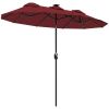 Double-sided Patio Umbrella, 9.7' Outdoor Umbrella with Tilt and Crank, LED Solar Light and 12 Ribs, Wine Red