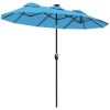 Double-sided Patio Umbrella, 9.7' Outdoor Umbrella with Tilt and Crank, LED Solar Light and 12 Ribs, Light Blue