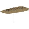 13ft Double-Sided Market Umbrella, Large Patio Umbrella with Solar Lights, Crank Handle for Garden, Pool, Yard, Khaki