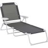 Adjustable Folding Chaise Lounge Chair 4-Position Armrests Dark Gray for Patio Beach Deck