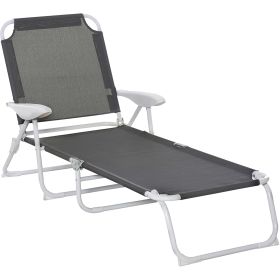 Adjustable Folding Chaise Lounge Chair 4-Position Armrests Dark Gray for Patio Beach Deck