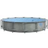 Round Above Ground Pool, Metal Frame Pool with Cartridge Filter Pump and Repair Patch, 14' x 33", Gray Wicker