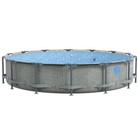 Round Above Ground Pool, Metal Frame Pool with Cartridge Filter Pump and Repair Patch, 14' x 33", Gray Wicker