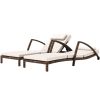 Set of 2 Wicker Chaise Lounge Chair Outdoor Patio Lounger with Adjustable Back, Wheels, Cushion, and Armrests, Beige