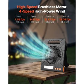 10000mAh Rechargeable Solar Fan with LED Lantern, 7 inch Portable Fan Cordless with 4W Foldable Solar Panel, 4-Speed& Timer& Quiet