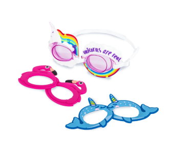 Dolfino 3-in-1 Swim Goggle Set for Children, Unicorn, Narwhal, and Flamingo, Multi-Color, Unisex