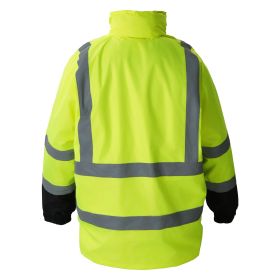 High Visibility Reflective Safety Jacket, Waterproof Safety Hoodie, Work Construction Coat with Pockets for Men & Women, Rain Gear Meet ANSI & Class 3