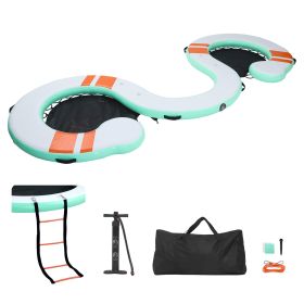 Inflatable Floating Dock, 15 x 6 FT Inflatable Dock Platform, Non-Slip Water Air Mat with Portable Carrying Bag and Detachable Ladder