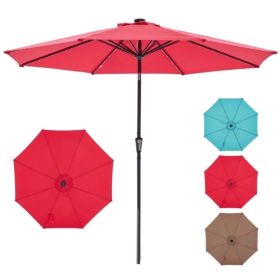 10 ft Patio Umbrella for Table, Outdoor Sun Umbrella with 32 LED Solar Lights, Red((Shipment from Walmart))