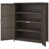 Rattan Wicker Outdoor Storage Cabinet with 4 Shelves and 2 Doors for Garden Pool Towel Storage, Coffee