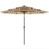 9.7 ft Outdoor Patio Umbrella with Solar LED Lights, 3 Tier Outdoor Table Umbrella with Tilt, Crank, Khaki