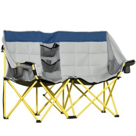 Loveseat Style Camping Chair, Oversized Folding Lawn Chair with Carry Bag & Cup Holders, for Outdoor, Beach, Picnic, Hiking, Travel, Navy Blue & Gray