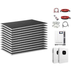 4800W 48V Complete Solar Power Kit, 12*400W Monocrystalline Solar Panels + 51.2V 300Ah LiFePO4 Battery + 48V 10KW Hybrid Inverter