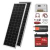 V200W 12V Complete Solar Power Kit, 2PCS 100W Monocrystalline Solar Panels + 12.8V 50Ah LiFePO4 Battery + 40A Charge Controller + 800W Power Inverter