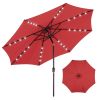 edx 10ft Solar 32 LED Lights Patio Umbrella with Tilt Adjustment and UV-Resistant Polyester Fabric, Market Umbrella for Outdoor, Red