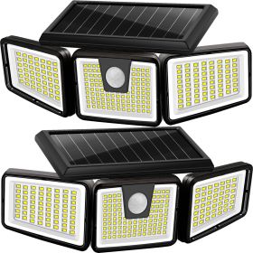Solar Lights Outdoor, 2 Pack 233 LED High Brightness Cordless Solar Motion Sensor Lights; 3 Adjustable Heads, 270° Wide Angle Illumination