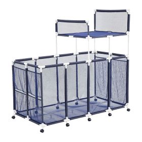 Pool Storage Bin, 64.96 x 33.46 x 64.96 in, Rolling Pool Float Storage Organizer with Side Pockets & Noodles Holder Rack, Durable Plastic Frame