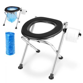 Portable Toilet for Camping, 350 lbs Weight Capacity, Stainless Steel Foldable Camp Travel Toilet with Soft Seat for Adults, Suitable for Truckers