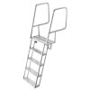 Flip-Up Dock Ladder, 5-Step, Heavy-Duty Aluminum Alloy Pontoon Boat Swim Ladder, with Non-Slip Wide Steps, 350 lbs Weight Capacity, Pull Rope Assist