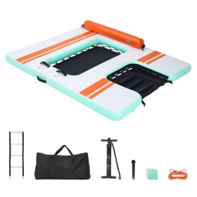 Inflatable Floating Dock, 8 x 6 FT Inflatable Dock Platform, Non-Slip Water Air Mat with Portable Carrying Bag and Detachable Ladder