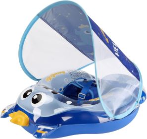 Infant Pool Float with Sun Canopy Inflatable Baby Swimming Floatie with Sponge Safety Bottom Support Water Toys Swim Trainer (Blue, Large)