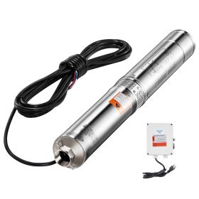 Deep Well Submersible Pump, 1 HP Output Power, 115V, 31.7 GPM Flow 207 ft Head, with 32.81 ft Cord External Control Box, Stainless Steel Water Pump