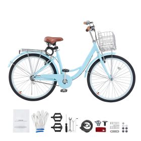 Cruiser Bike, 1-Speed, 26-Inch Light Blue Beach Cruiser Bike with Large Capacity Basket and Rear Rack