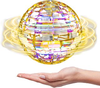 Gold Magic Flying Orb Ball with Lights,Cool Stuff Gadgets Birthday Gifts Toys for Boy Girl Teens,Helicopter Mini Drone for Kids,Hover Boomerang Ball