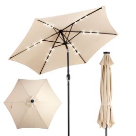 9ft Solar Patio Umbrella with LED Lights, Outdoor Market Table Umbrella with Push Button Tilt & Crank