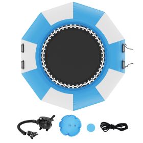 Inflatable Water Bouncer, 6.5ft Recreational Water Trampoline, Portable Bounce Swim Platform with 3-Step Ladder & Electric Air Pump