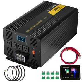 Pure Sine Wave Inverter 3500 Watt Power Inverter, DC 12V to AC 120V Car Inverter, with USB Port LCD Display Remote Controller and AC Outlets (GFCI)