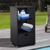 Poolside Towel Cabinet, Patio PE Rattan Storage, with 2-Tier Shelves and Bottom Drawer, 47"H, for Pool, Backyard, Dark Brown