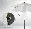 White 9' X 7' Patio Umbrella with Crank Solar LED Lights 45° Tilt Push-Button Operation for Deck Backyard Pool Lawn Outdoor Table Market Umbrella