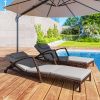 Set of 2 Wicker Chaise Lounge Chair Outdoor Patio Lounger with Adjustable Back, Wheels, Cushion, and Armrests, Gray