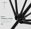 White 9' X 7' Patio Umbrella with Crank Solar LED Lights 45° Tilt Push-Button Operation for Deck Backyard Pool Lawn Outdoor Table Market Umbrella