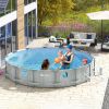 Round Above Ground Pool, Metal Frame Pool with Cartridge Filter Pump and Repair Patch, 14' x 33", Gray Wicker