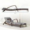 Set of 2 Wicker Chaise Lounge Chair Outdoor Patio Lounger with Adjustable Back, Wheels, Cushion, and Armrests, Gray