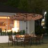 Double-sided Patio Umbrella, 9.7 ft. Outdoor Umbrella with 45-Degree Tilt and Crank, LED Solar Light and 12 Ribs, Coffee
