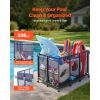 Pool Storage Bin, 69 x 32 x 35 in, Rolling Pool Float Storage Organizer with Side Pockets & Noodles Holder, Durable Metal Frame